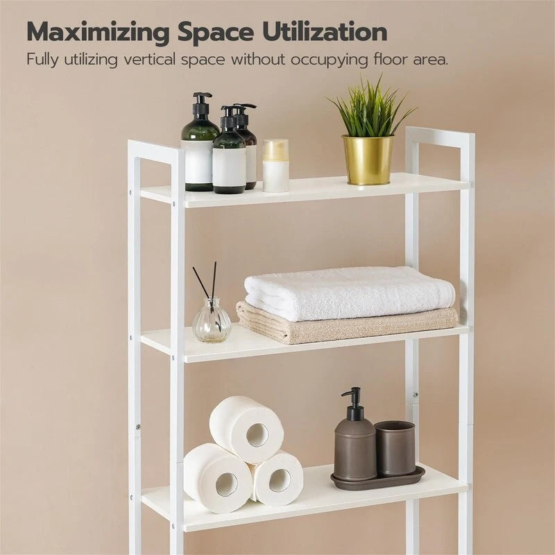 Scaffale organizer da bagno salvaspazio sopra il WC con 3 ripiani aperti