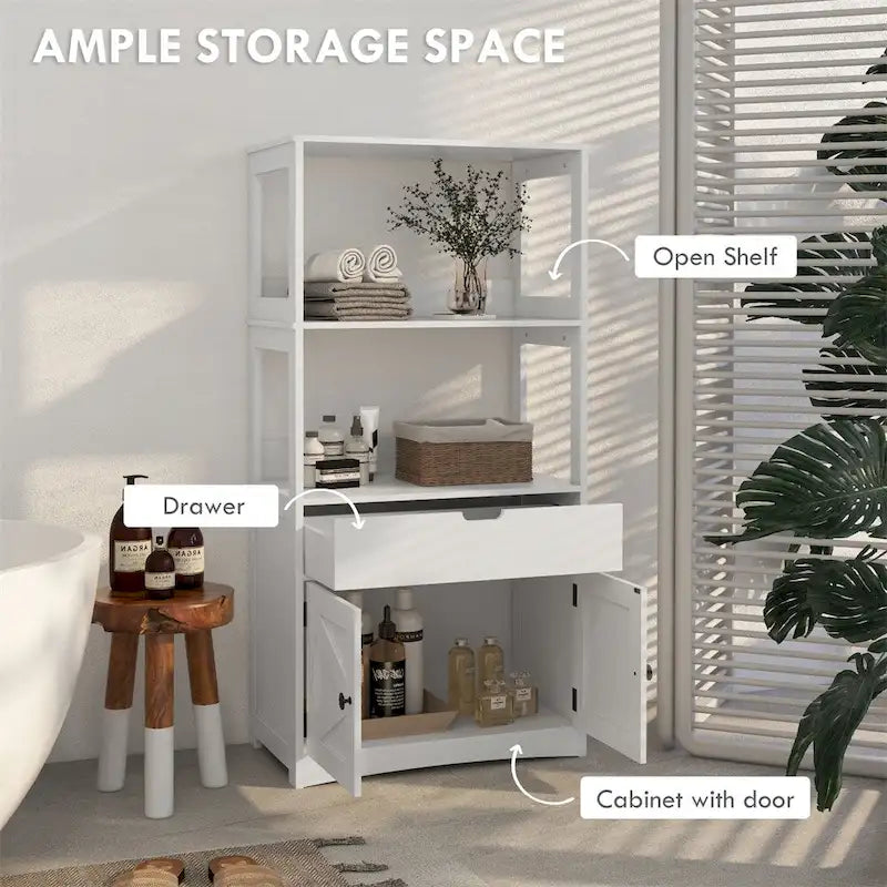 Mobiletto/armadietto da bagno a pavimento con ripiani, cassetto e anta/sportello