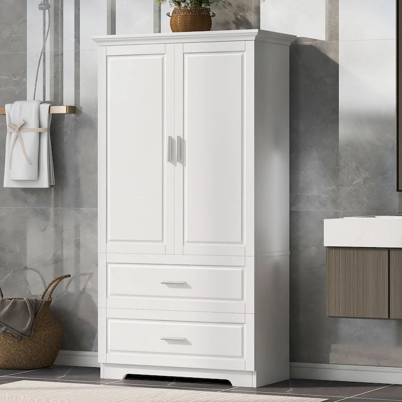 Mobiletto da bagno alto 160 cm con 2 ante e ripiano regolabile, bianco