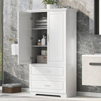 Mobiletto da bagno alto 160 cm con 2 ante e ripiano regolabile, bianco