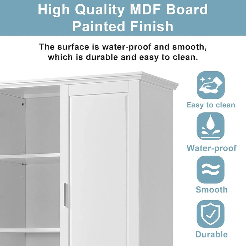 Mobiletto da bagno alto 160 cm con 2 ante e ripiano regolabile, bianco