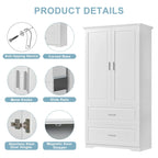 Mobiletto da bagno alto 160 cm con 2 ante e ripiano regolabile, bianco