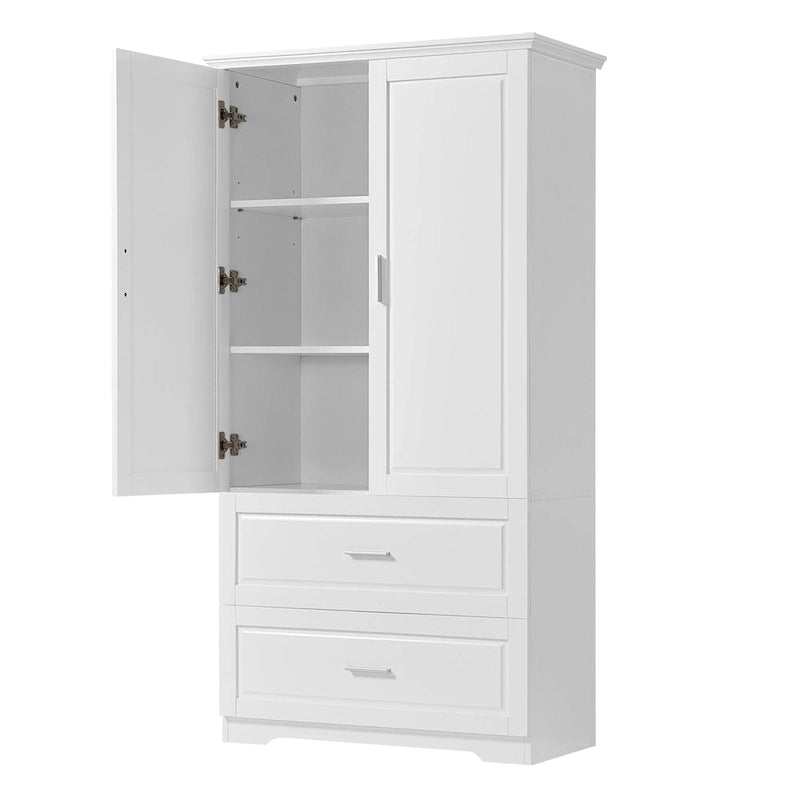 Mobiletto da bagno alto 160 cm con 2 ante e ripiano regolabile, bianco