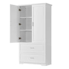 Mobiletto da bagno alto 160 cm con 2 ante e ripiano regolabile, bianco