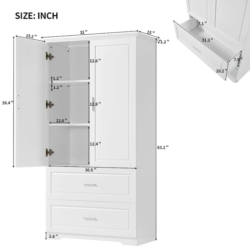 Mobiletto da bagno alto 160 cm con 2 ante e ripiano regolabile, bianco