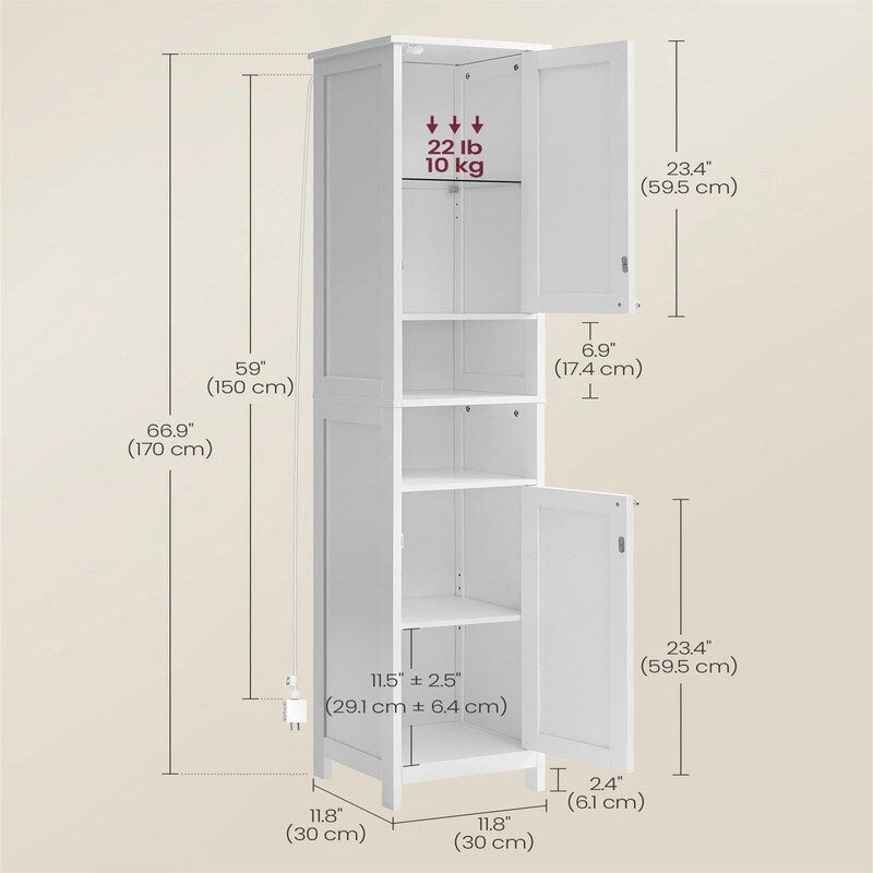 Armadietto alto da bagno con luce interna
