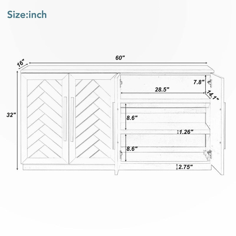 Credenza a buffet da 60" con ripiani regolabili